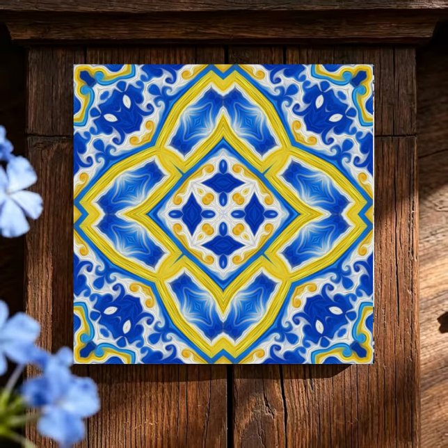 Royal Sapphire Luxurious Blue and Gold Geometric  Tile (Creator Uploaded)