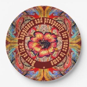 Royal Scarlet Red Flower and your text Paper Plate