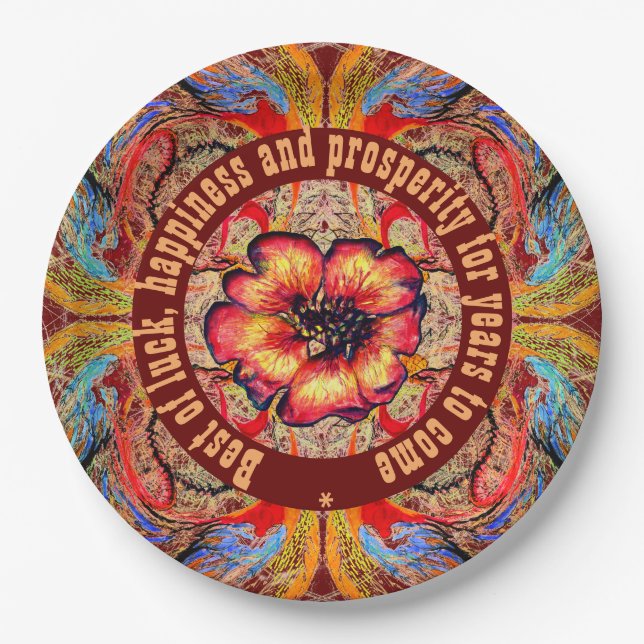 Royal Scarlet Red Flower and your text Paper Plate (Front)