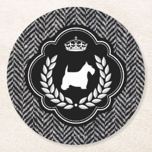 Royal Scottie Herringbone Round Paper Coaster