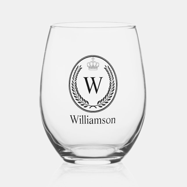 Royal Seal Monogrammed  Stemless Wine Glass (Front)