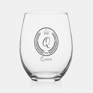 Royal Seal With Crown For Queen Stemless Wine Glass