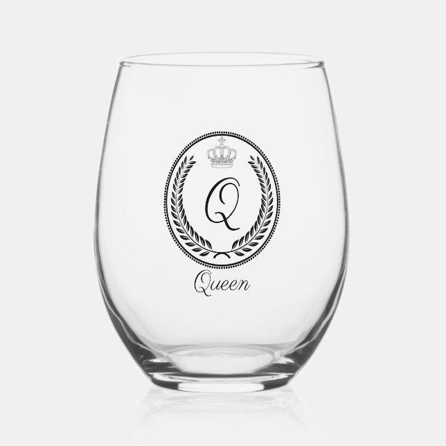 Royal Seal With Crown For Queen  Stemless Wine Glass (Front)