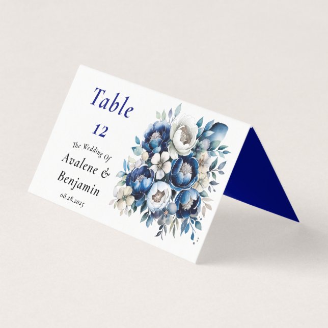 Royal & Silver Peony Wedding Table Number card (Front)