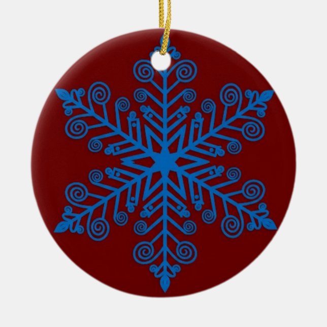 Royal Snowburst — Blue Holiday Snowflake Ceramic Tree Decoration (Front)