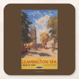 Royal Spa, Street View British Railways Poster Square Paper Coaster