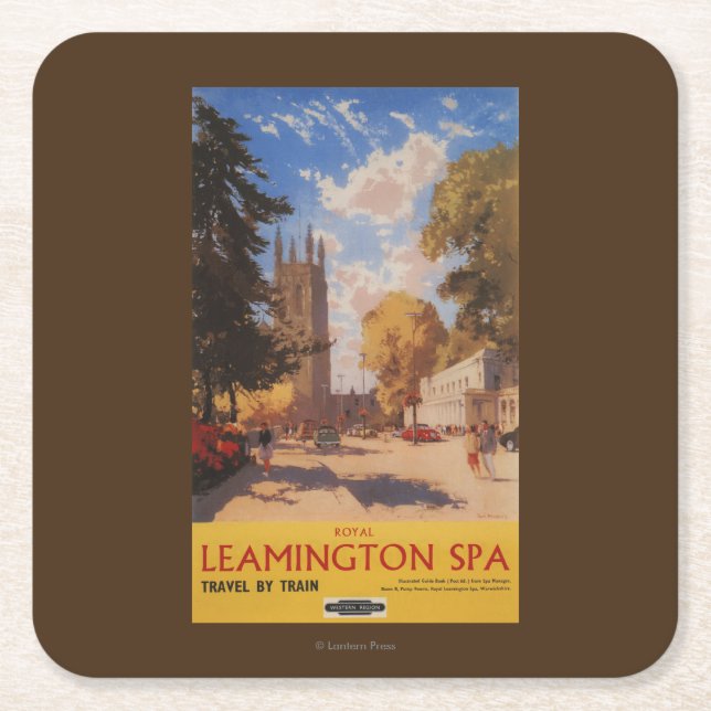 Royal Spa, Street View British Railways Poster Square Paper Coaster (Front)