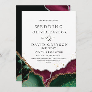 Royal Sparkle Emerald Green Elegant Agate Wedding Invitation