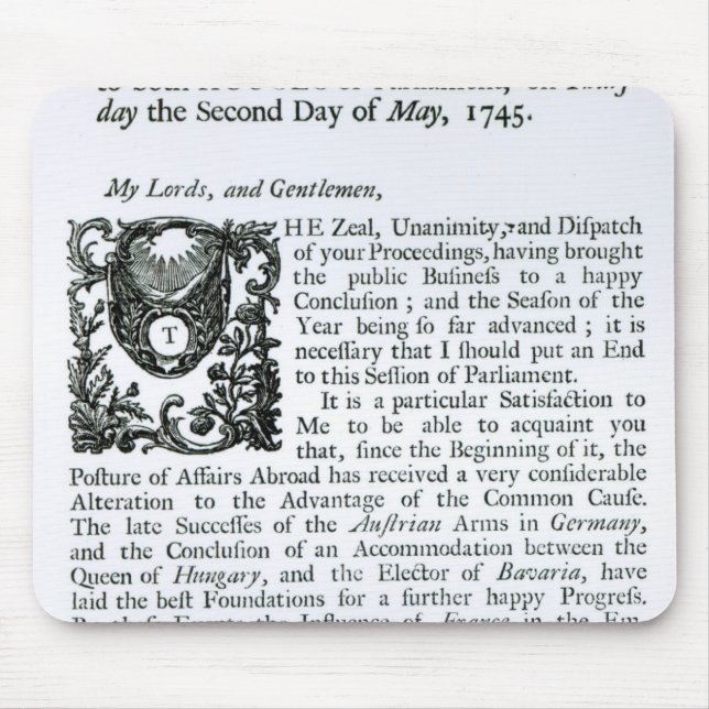 Royal Speech to both Houses of Parliament Mouse Mat (Front)