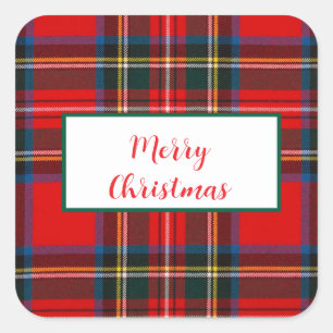 Royal Stewart Christmas MERRY XMAS Plaid Wreath  Square Sticker