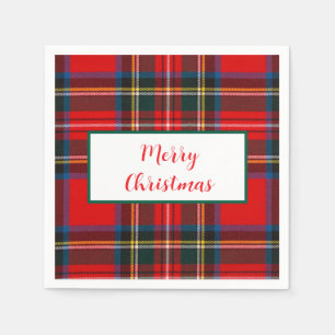 Royal Stewart Christmas MERRY XMAS Red Plaid  Napkin