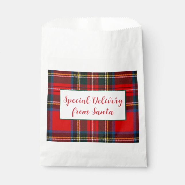 Royal Stewart Christmas Plaid Santa PERSONALIZE  Favour Bags (Front)
