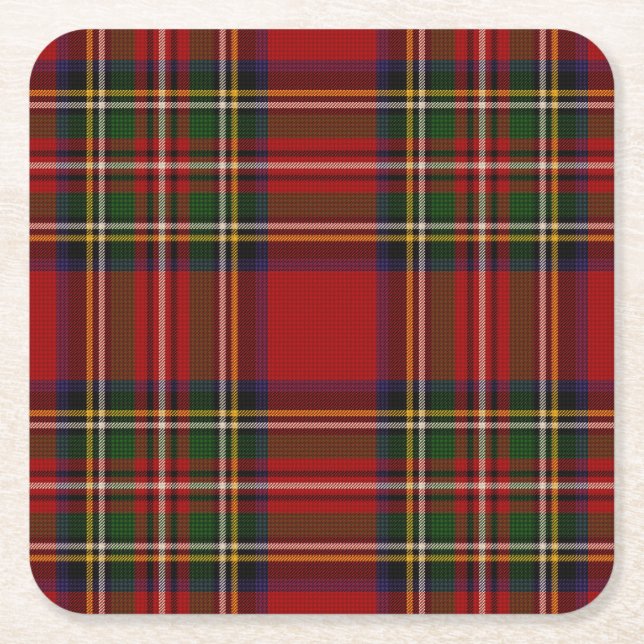 Royal Stewart Clan Tartan Plaid  Square Paper Coaster (Front)