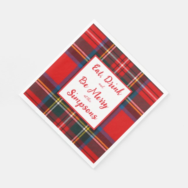 Royal Stewart Eat Drink Be Merry Xmas Plaid Napkin (Corner)