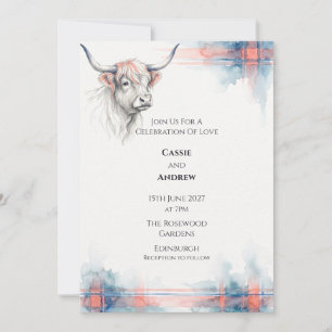 Royal Stewart Highland Cow Coastal Wedding Invitation