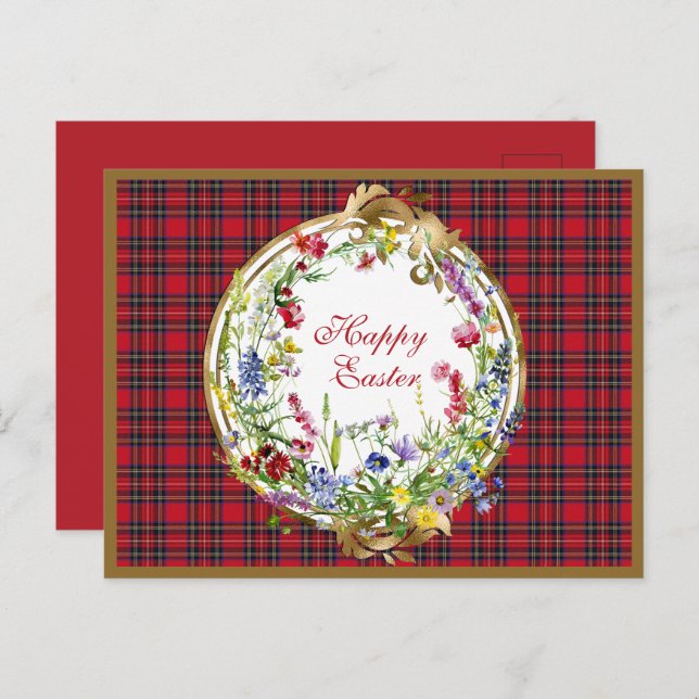 Royal Stewart Modern Scottish Tartan Easter Floral Holiday Postcard (Front/Back)