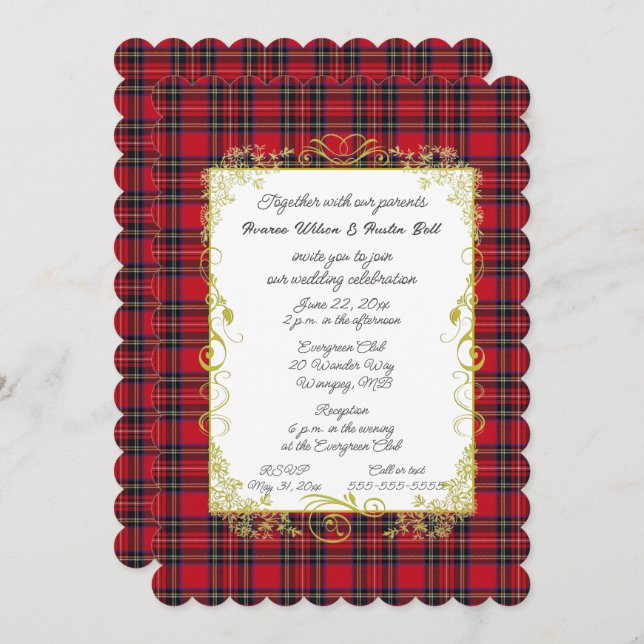 Royal Stewart Original Tartan With Gold Frame  Invitation (Front/Back)