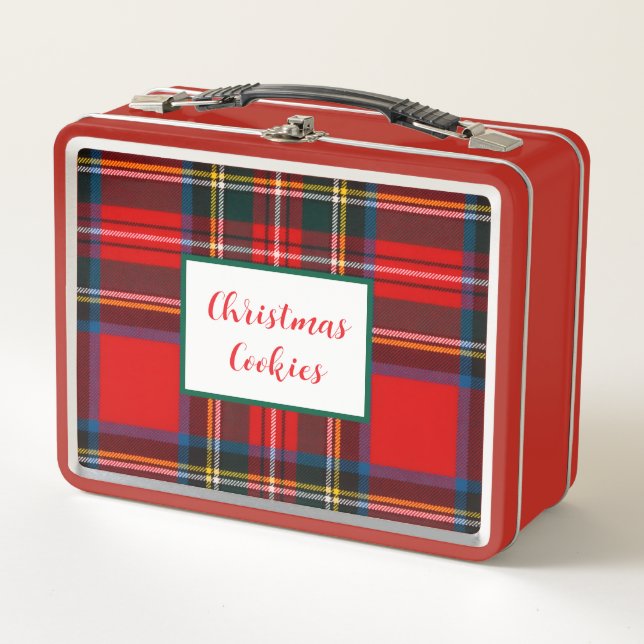 Royal Stewart Plaid Christmas Cookies Metal Lunch Box (Front)