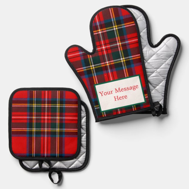 Royal Stewart Plaid CUSTOMIZE Oven Mitt & Pot Holder Set (Front/Back)