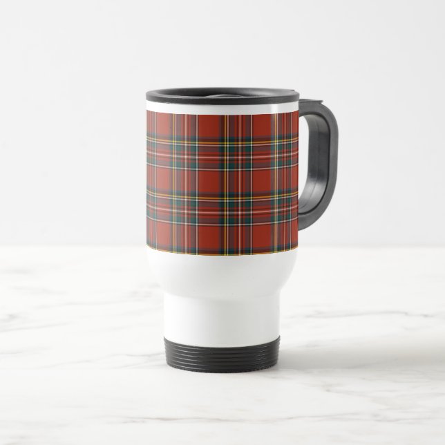 Royal Stewart Red and Blue Scottish Tartan Travel Mug (Front Right)