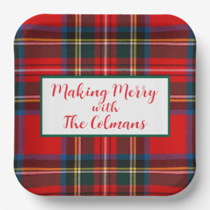 Royal Stewart Red Plaid MAKING MERRY Paper Plate