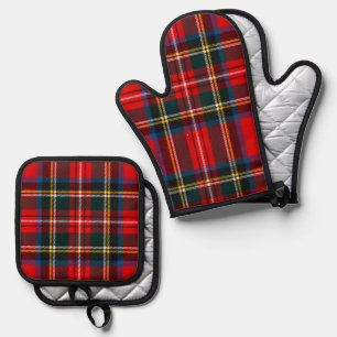 Royal Stewart Red Plaid Oven Mitt & Pot Holder Set