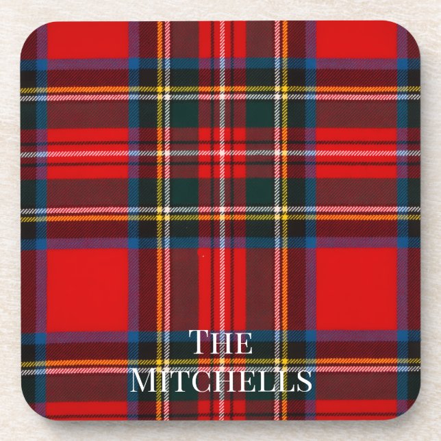 Royal Stewart Red Plaid PERSONALIZE Coaster (Front)