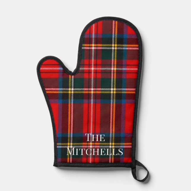Royal Stewart Red Plaid PERSONALIZE Oven Mitt (Front)