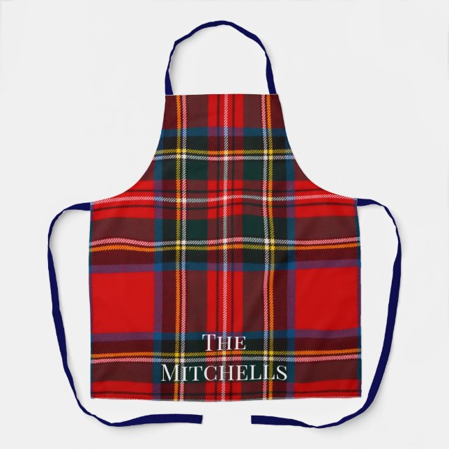 Royal Stewart Red Plaid PERSONALIZE Unisex Apron (Front)