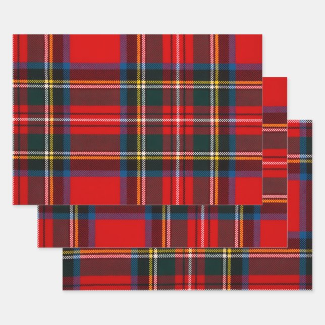 Royal Stewart Red Plaid Wrapping Paper Sheet (Set)