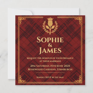 Royal Stewart Red Tartan & Gold Invitation