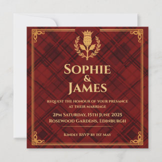 Royal Stewart Red Tartan & Gold Invitation