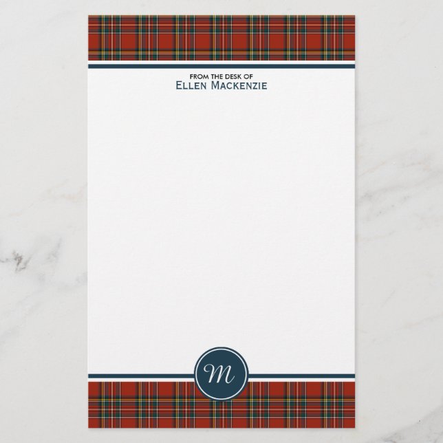 Royal Stewart Tartan Classic Red Plaid Monogram Stationery (Front)