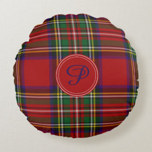 Royal Stewart Tartan Plaid Custom Monogram Round Cushion