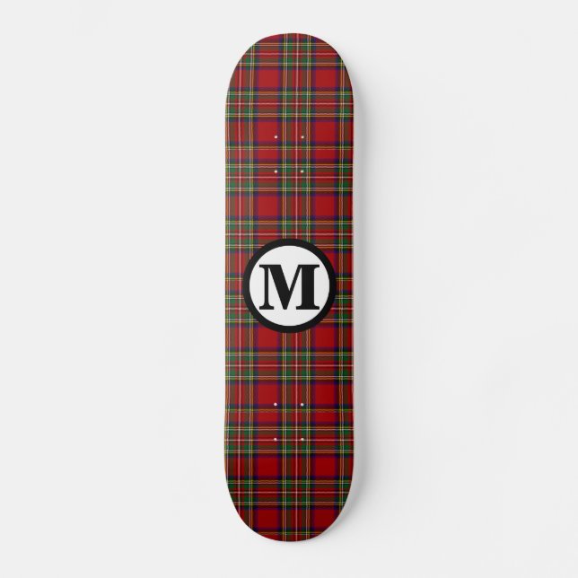 Royal Stewart Tartan Plaid Scottish Clan Monogram Skateboard (Front)