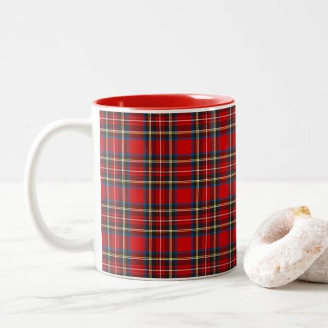 Royal Stewart Tartan Plaid Scottish Pattern Two-Tone Coffee Mug (With Donut)