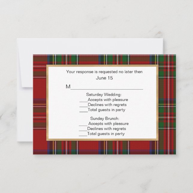 Royal Stewart Tartan Plaid Wedding Multi RSVP Card (Front)