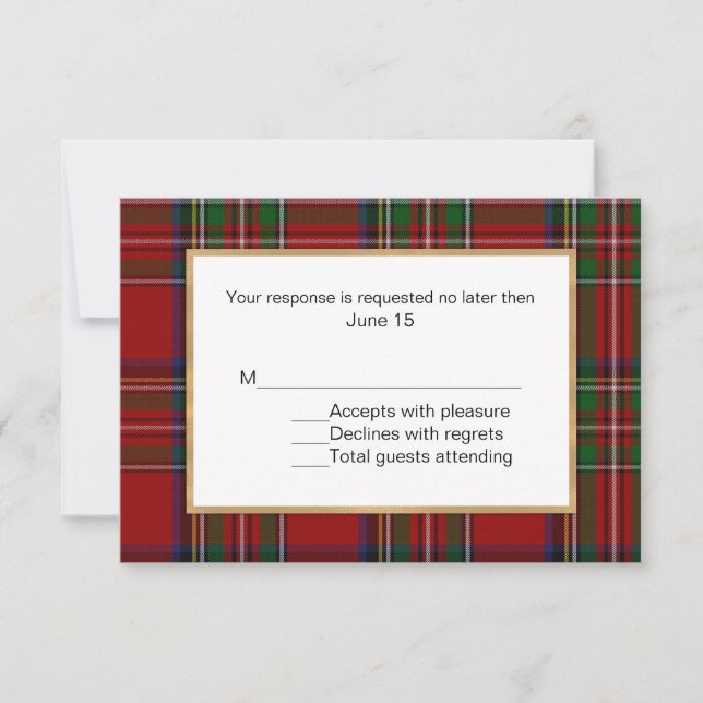 Royal Stewart Tartan Plaid Wedding RSVP Card (Front)