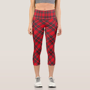 Royal Stewart tartan red black plaid Capri Leggings