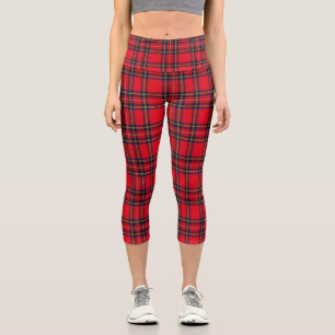 Royal Stewart tartan red black plaid Capri Leggings
