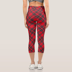 Royal Stewart tartan red black plaid Capri Leggings