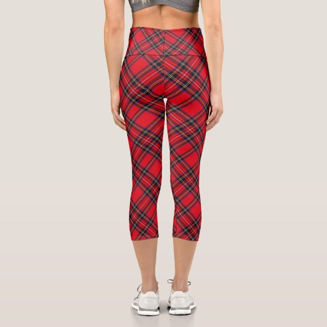 Royal Stewart tartan red black plaid Capri Leggings (Back)