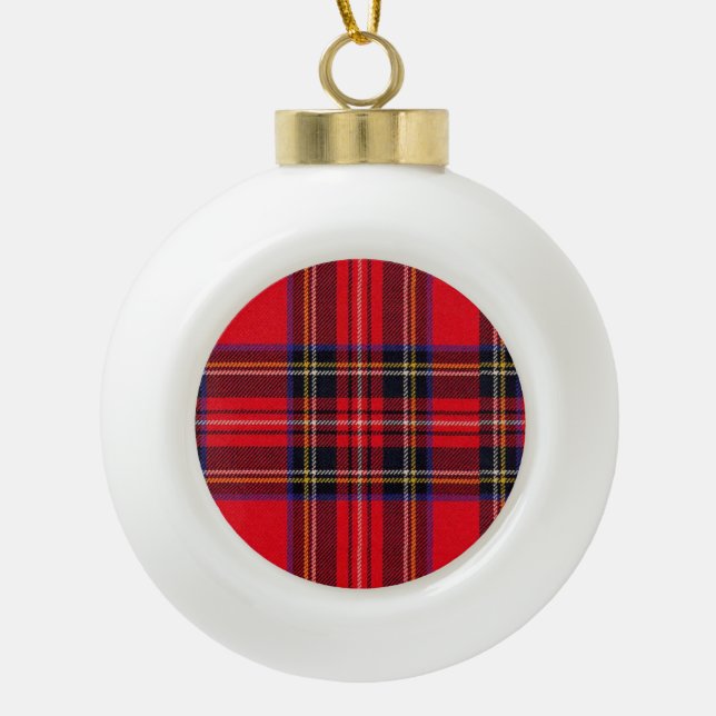 Royal Stewart tartan red black plaid Ceramic Ball Christmas Ornament (Front)