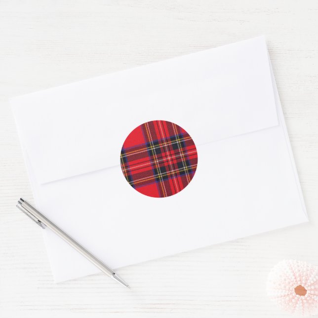 Royal Stewart tartan red black plaid Classic Round Sticker (Envelope)