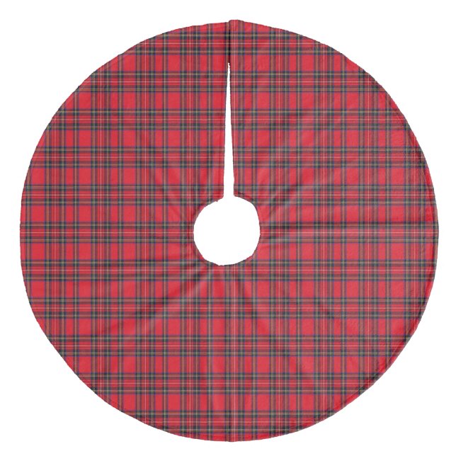Royal Stewart tartan red black plaid Fleece Tree Skirt (Front)