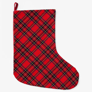 Royal Stewart tartan red black plaid Large Christmas Stocking
