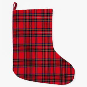 Royal Stewart tartan red black plaid Large Christmas Stocking