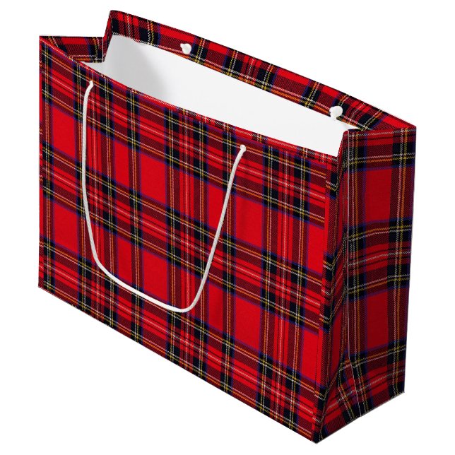 Royal Stewart tartan red black plaid Large Gift Bag (Front Angled)