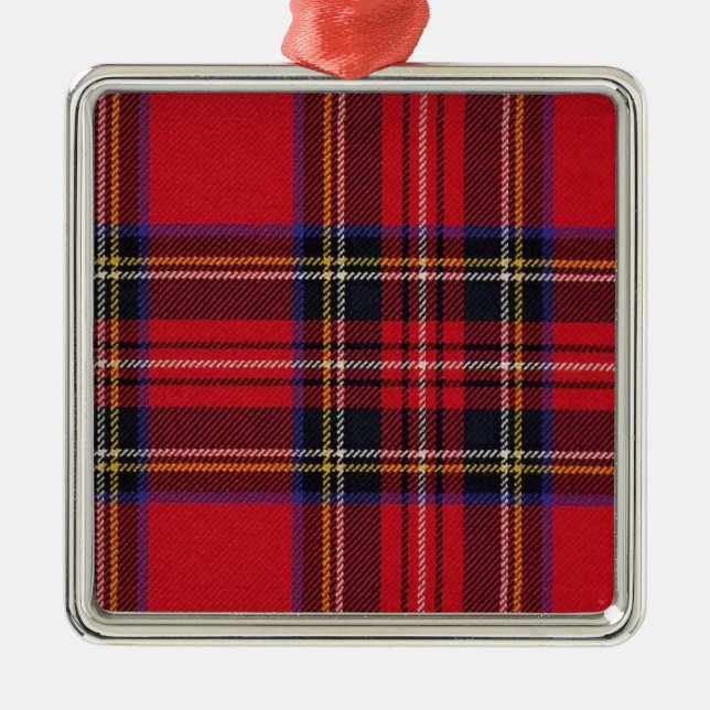 Royal Stewart tartan red black plaid Metal Tree Decoration (Front)