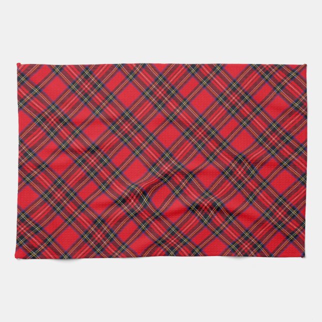 Royal Stewart tartan red black plaid Tea Towel (Horizontal)